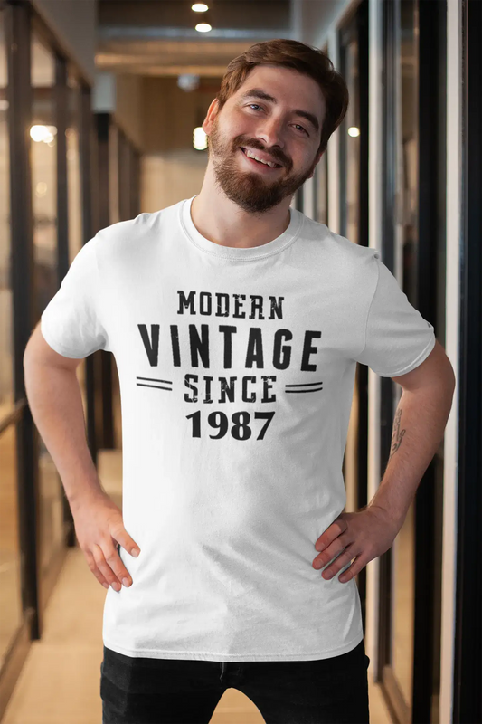 1987, Modern Vintage, White, Men's Short Sleeve Round Neck T-shirt 00113