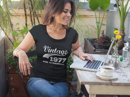 Vintage Aged to Perfection 1977, Black, Women's Short Sleeve Round Neck T-shirt, gift t-shirt 00345