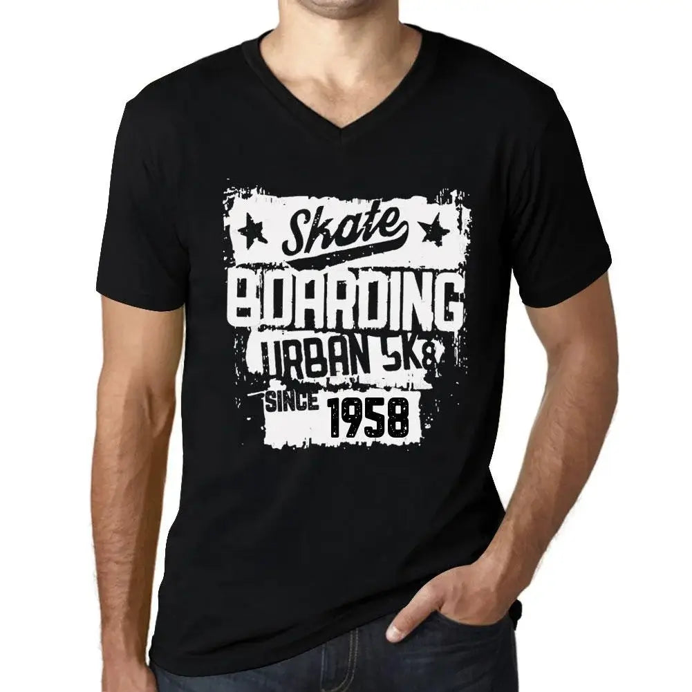 Men's Graphic T-Shirt V Neck Urban Skateboard Since 1958 66th Birthday Anniversary 66 Year Old Gift 1958 Vintage Eco-Friendly Short Sleeve Novelty Tee