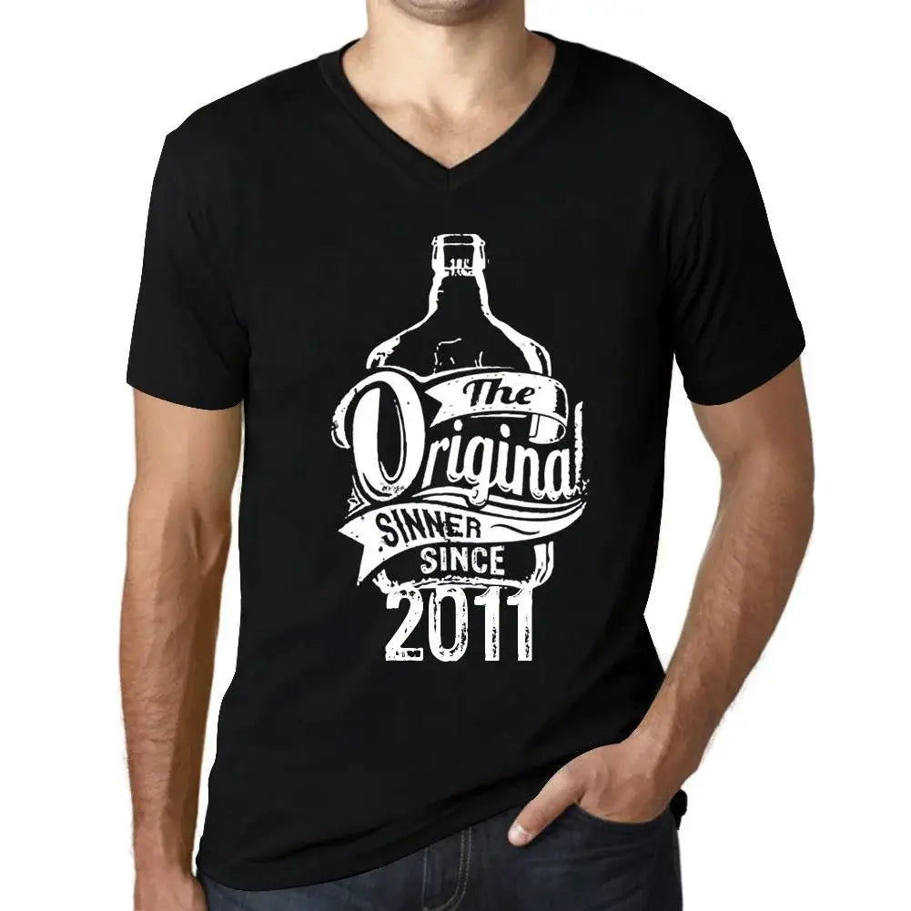 Men's Graphic T-Shirt V Neck The Original Sinner Since 2011 13rd Birthday Anniversary 13 Year Old Gift 2011 Vintage Eco-Friendly Short Sleeve Novelty Tee