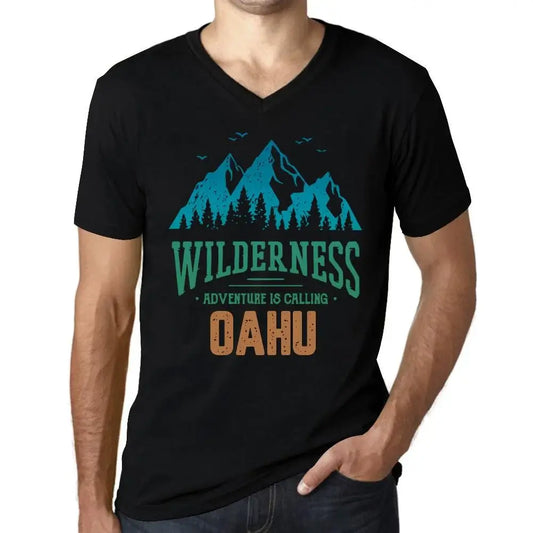 Men's Graphic T-Shirt V Neck Wilderness, Adventure Is Calling Oahu Eco-Friendly Limited Edition Short Sleeve Tee-Shirt Vintage Birthday Gift Novelty