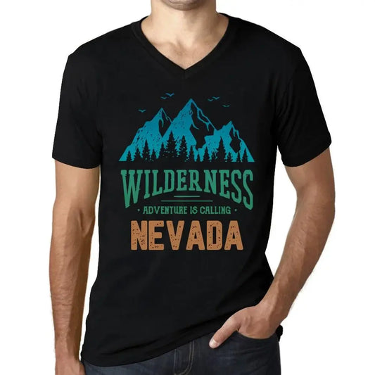 Men's Graphic T-Shirt V Neck Wilderness, Adventure Is Calling Nevada Eco-Friendly Limited Edition Short Sleeve Tee-Shirt Vintage Birthday Gift Novelty