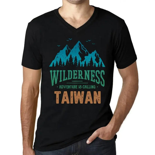 Men's Graphic T-Shirt V Neck Wilderness, Adventure Is Calling Taiwan Eco-Friendly Limited Edition Short Sleeve Tee-Shirt Vintage Birthday Gift Novelty