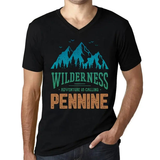 Men's Graphic T-Shirt V Neck Wilderness, Adventure Is Calling Pennine Eco-Friendly Limited Edition Short Sleeve Tee-Shirt Vintage Birthday Gift Novelty