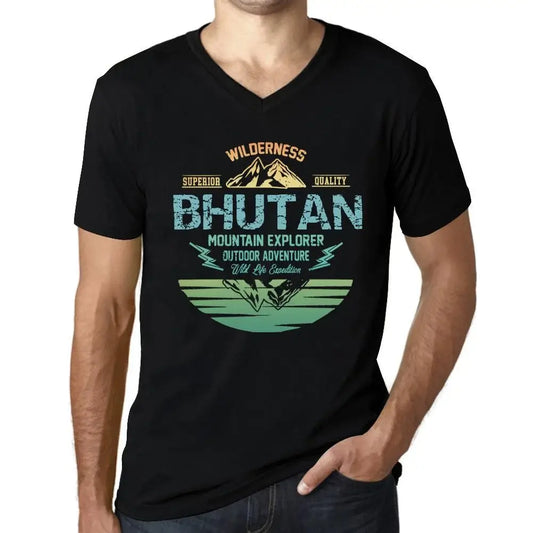 Men's Graphic T-Shirt V Neck Outdoor Adventure, Wilderness, Mountain Explorer Bhutan Eco-Friendly Limited Edition Short Sleeve Tee-Shirt Vintage Birthday Gift Novelty