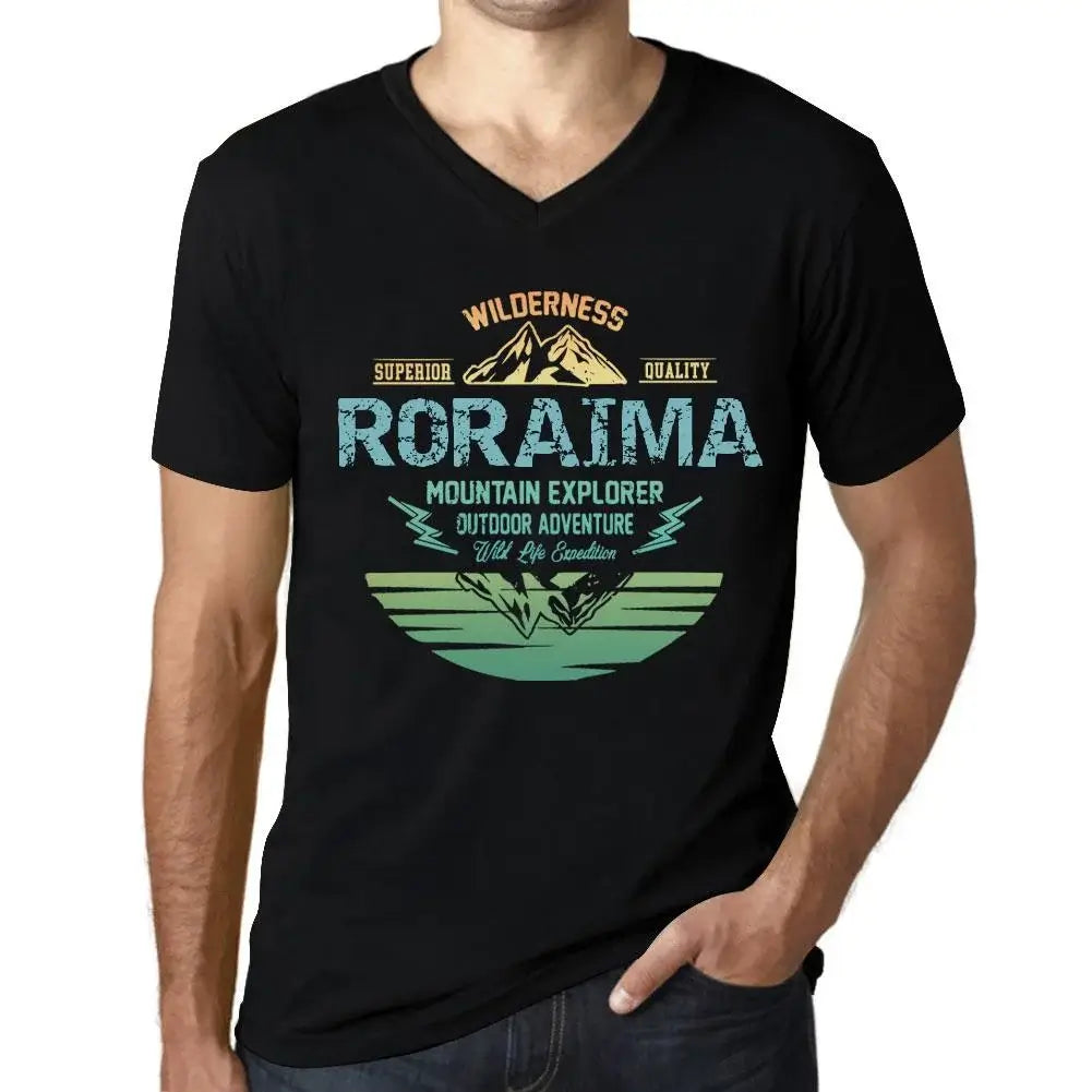 Men's Graphic T-Shirt V Neck Outdoor Adventure, Wilderness, Mountain Explorer Roraima Eco-Friendly Limited Edition Short Sleeve Tee-Shirt Vintage Birthday Gift Novelty