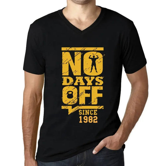 Men's Graphic T-Shirt V Neck No Days Off Since 1982 42nd Birthday Anniversary 42 Year Old Gift 1982 Vintage Eco-Friendly Short Sleeve Novelty Tee