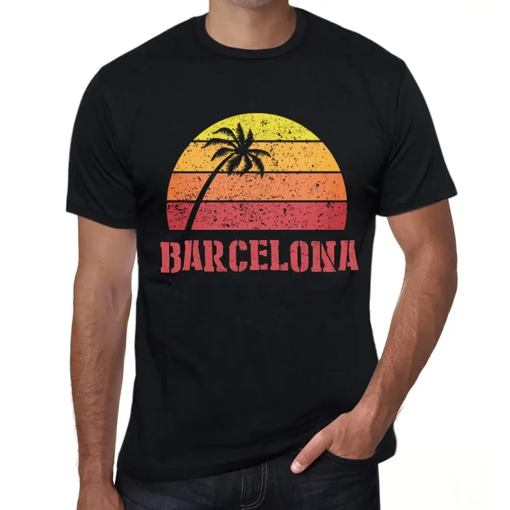 Men's Graphic T-Shirt Palm, Beach, Sunset In Barcelona Eco-Friendly Limited Edition Short Sleeve Tee-Shirt Vintage Birthday Gift Novelty