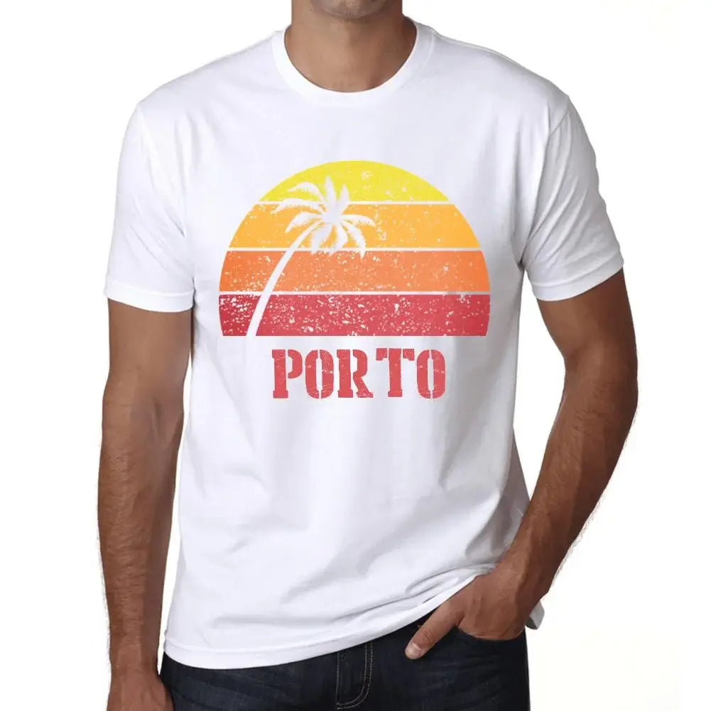 Men's Graphic T-Shirt Palm, Beach, Sunset In Porto Eco-Friendly Limited Edition Short Sleeve Tee-Shirt Vintage Birthday Gift Novelty