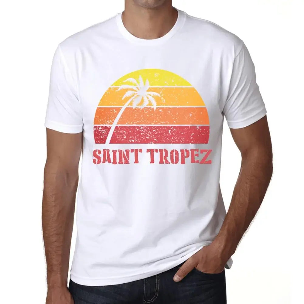 Men's Graphic T-Shirt Palm, Beach, Sunset In Saint Tropez Eco-Friendly Limited Edition Short Sleeve Tee-Shirt Vintage Birthday Gift Novelty