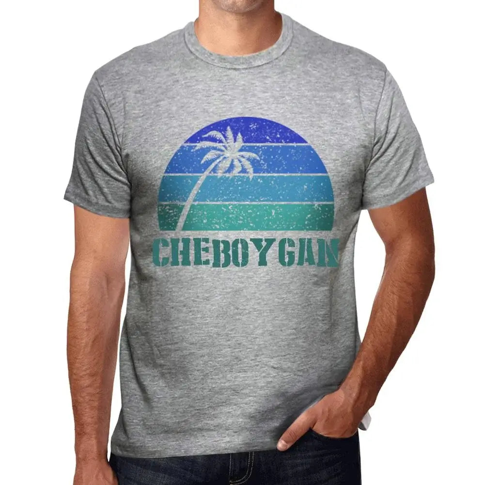 Men's Graphic T-Shirt Palm, Beach, Sunset In Cheboygan Eco-Friendly Limited Edition Short Sleeve Tee-Shirt Vintage Birthday Gift Novelty