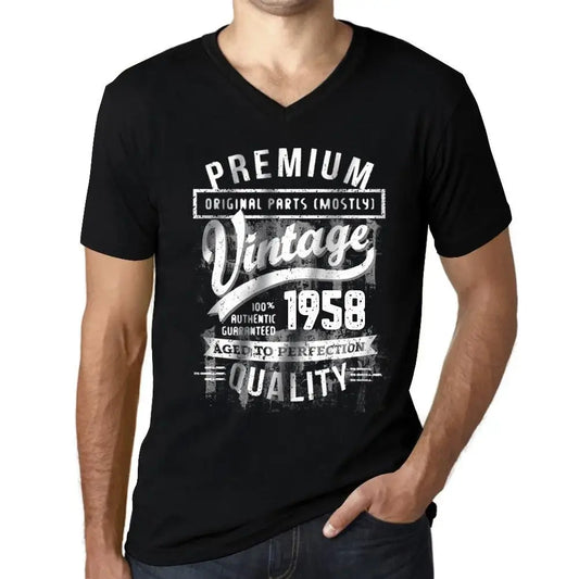 Men's Graphic T-Shirt V Neck Original Parts (Mostly) Aged to Perfection 1958 66th Birthday Anniversary 66 Year Old Gift 1958 Vintage Eco-Friendly Short Sleeve Novelty Tee