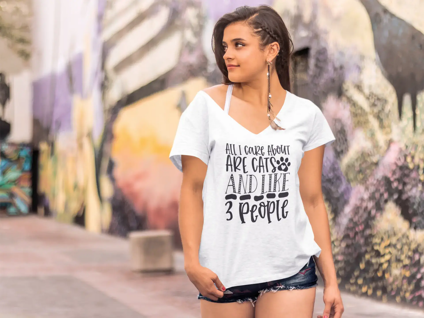 ULTRABASIC Women's T-Shirt All I Care About are Cats and Like 3 People - Short Sleeve Tee Shirt Tops