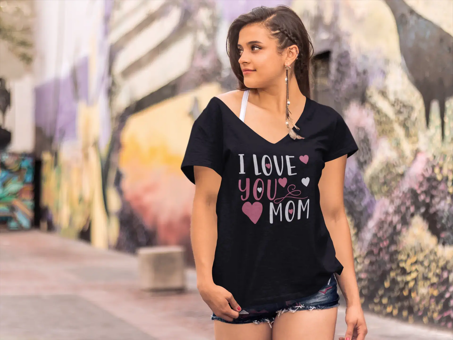 ULTRABASIC Women's T-Shirt I Love You Mom - Heart Short Sleeve Tee Shirt Tops