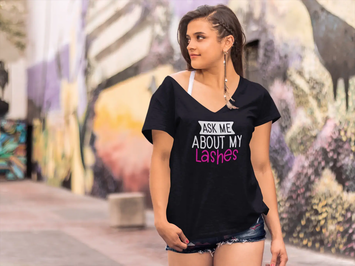 ULTRABASIC Women's Novelty T-Shirt Ask Me About My Lashes - Make Up Quote