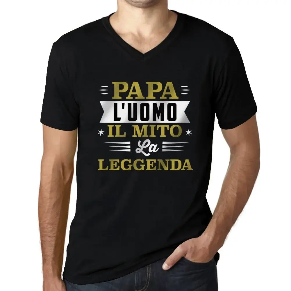 Men's Graphic T-Shirt V Neck Papa L'uomo Il Mito La Leggenda Eco-Friendly Limited Edition Short Sleeve Tee-Shirt Vintage Birthday Gift Novelty