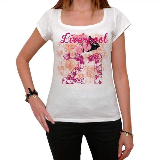 21 Liverpool Womens Short Sleeve Round Neck T-Shirt 00008 - White / Xs - Casual