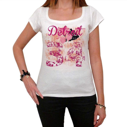 34 Detroit City With Number Womens Short Sleeve Round White T-Shirt 00008 - Casual