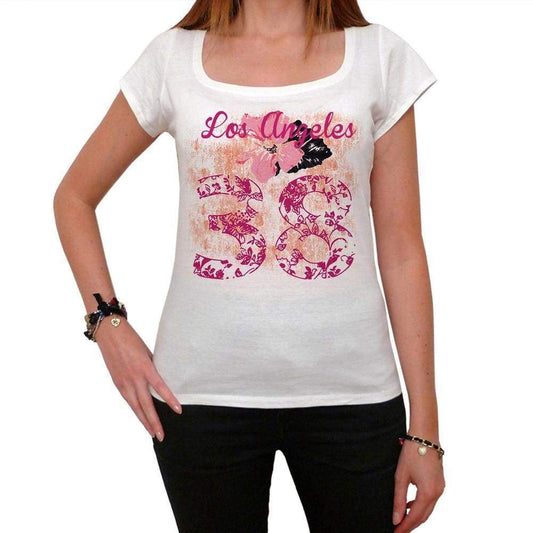 38 White Angeles City With Number Womens Short Sleeve Round White T-Shirt 00008 - Casual