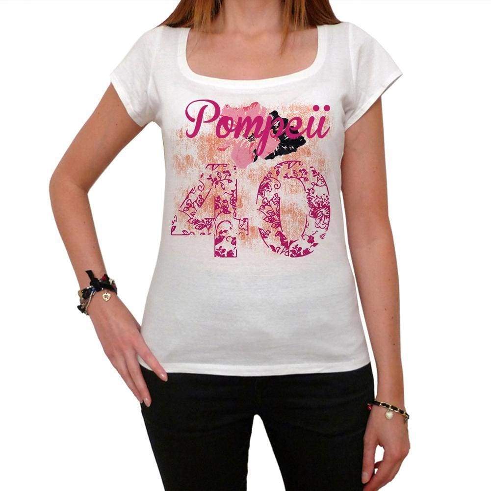 40 Pompeii City With Number Womens Short Sleeve Round White T-Shirt 00008 - White / Xs - Casual