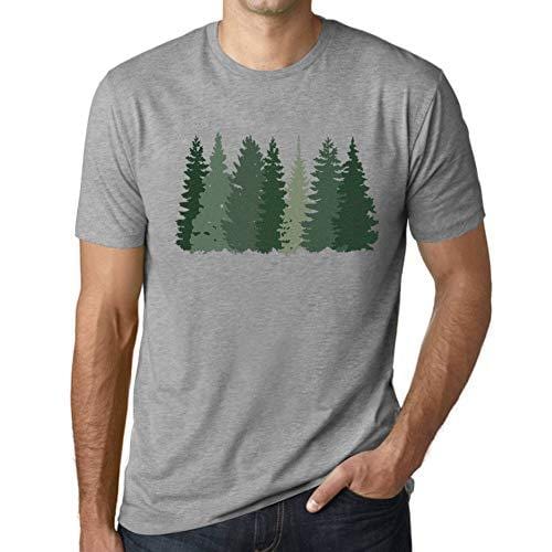 Ultrabasic - Homme T-Shirt Graphique Arbres Forestiers Gris Chiné