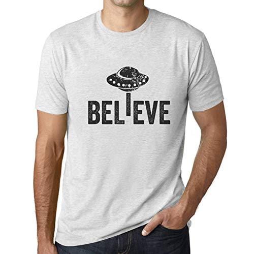 Ultrabasic - Homme Graphique Believe OVNI Extraterrestre T-Shirt Impression de Lettre Occasionnelle Drôle Blanc Chiné