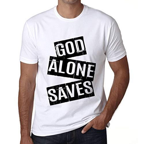 Ultrabasic - Homme T-Shirt Graphique God Alone Saves T-Shirt Cadeau Lettre d'impression Blanc
