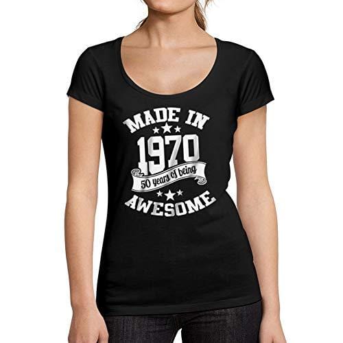 Ultrabasic - Tee-Shirt Femme Col Rond Décolleté Made in 1970 Idée Cadeau T-Shirt pour Le 50e Anniversaire Noir Profond