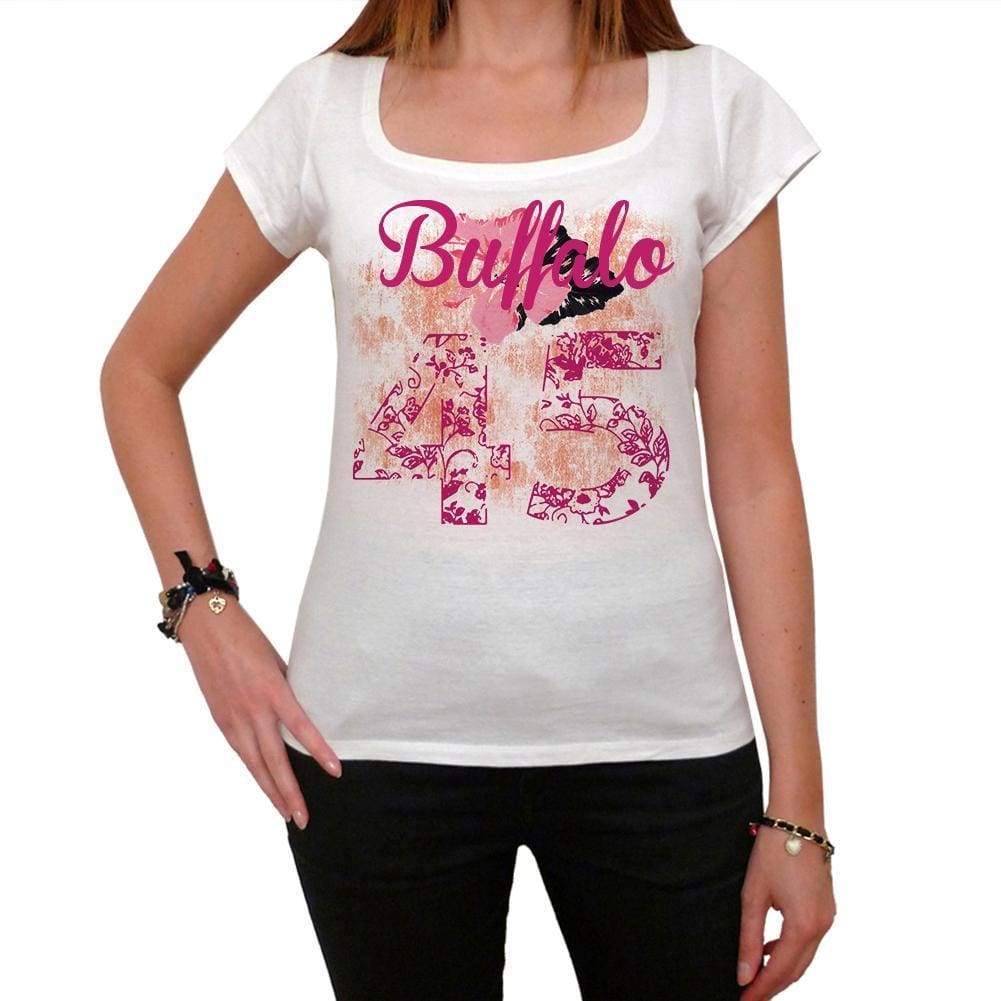 45 Buffalo City With Number Womens Short Sleeve Round White T-Shirt 00008 - White / Xs - Casual