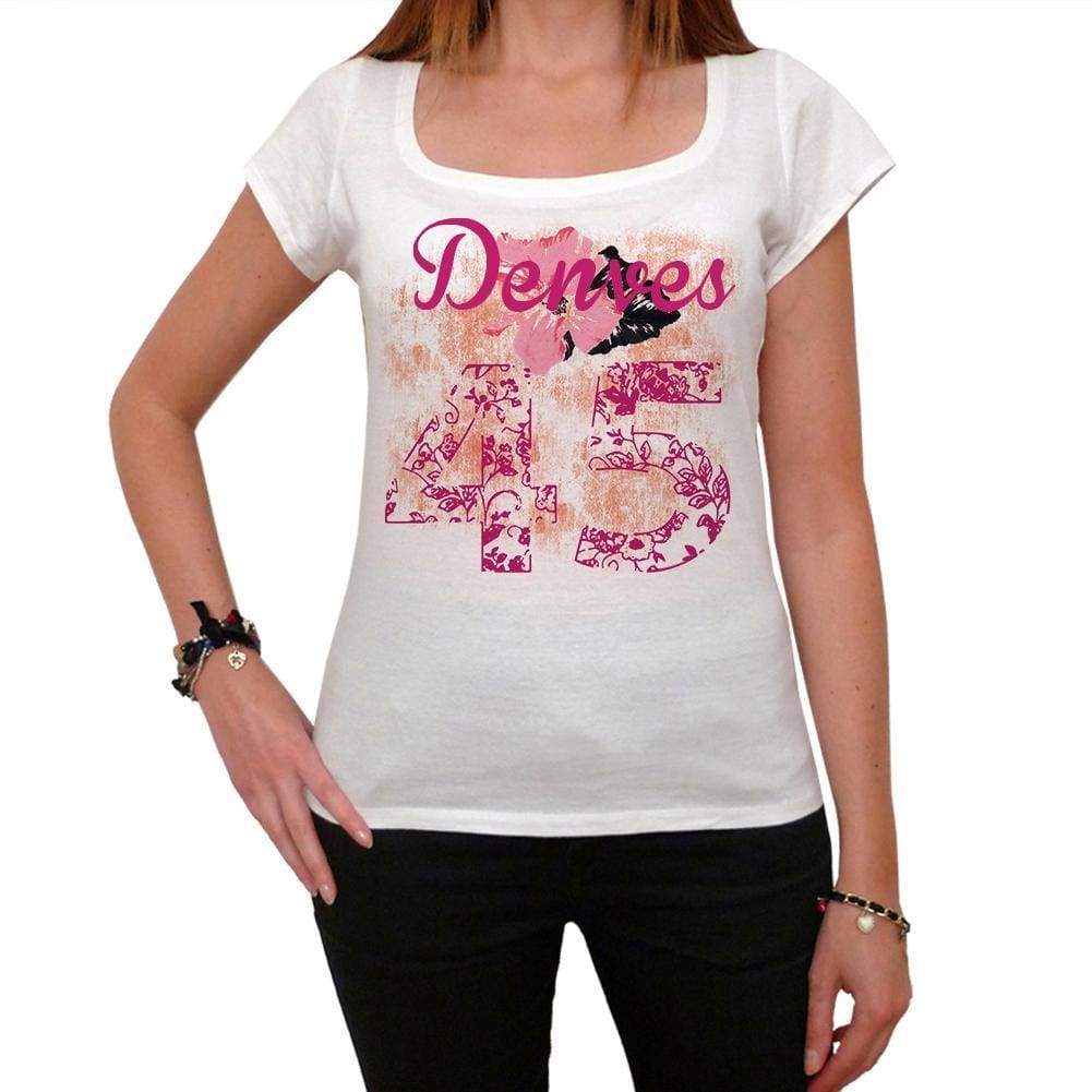 45 Denves City With Number Womens Short Sleeve Round White T-Shirt 00008 - White / Xs - Casual