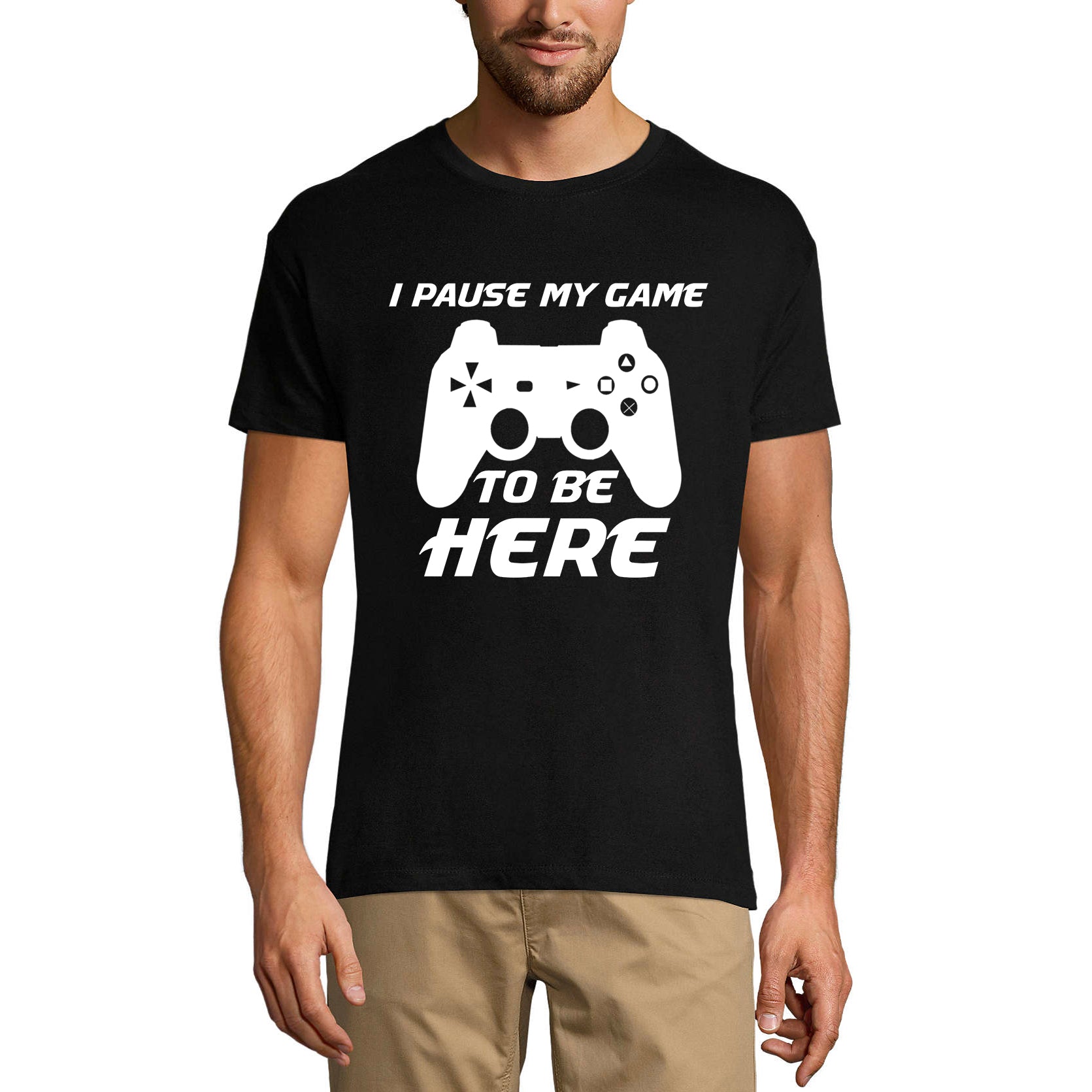 ULTRABASIC Men's T-Shirt I Pause My Game To be Here - Gaming Apparel for Guys mode on level up dad gamer i paused my game alien player ufo playstation tee shirt clothes gaming apparel gifts super mario nintendo call of duty graphic tshirt video game funny geek gift for the gamer fortnite pubg humor son father birthday