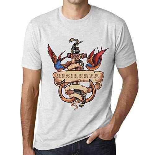 Ultrabasic - Homme T-Shirt Graphique Anchor Tattoo RESILENZA Blanc Chiné