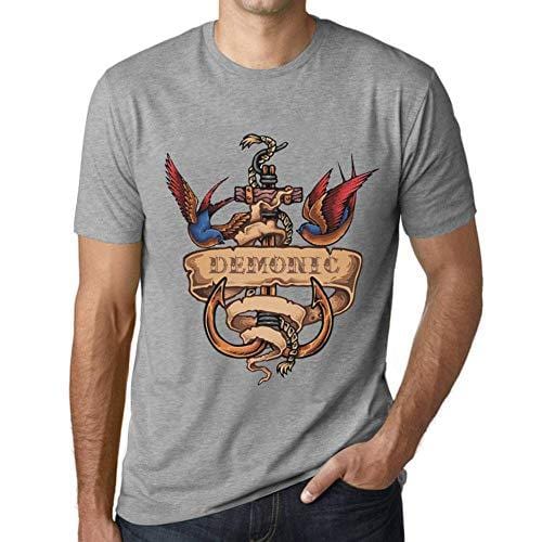 Ultrabasic - Homme T-Shirt Graphique Anchor Tattoo Demonic Gris Chiné