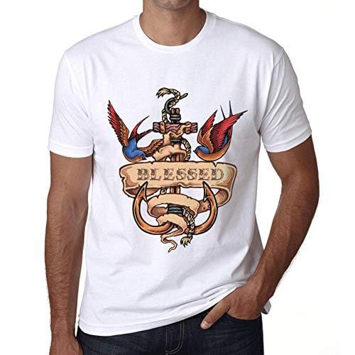Ultrabasic - Homme T-Shirt Graphique Anchor Tattoo Blessed Blanc