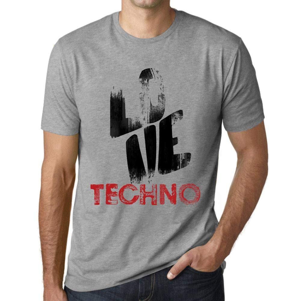 Ultrabasic - Homme T-Shirt Graphique Love Techno Gris Chiné