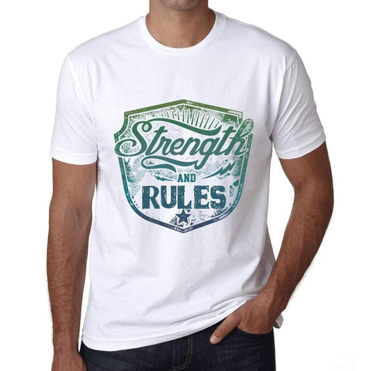 Homme T-Shirt Graphique Imprimé Vintage Tee Strength and Rules Blanc