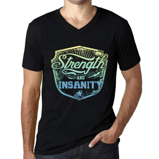 Homme T Shirt Graphique Imprimé Vintage Col V Tee Strength and Insanity Noir Profond