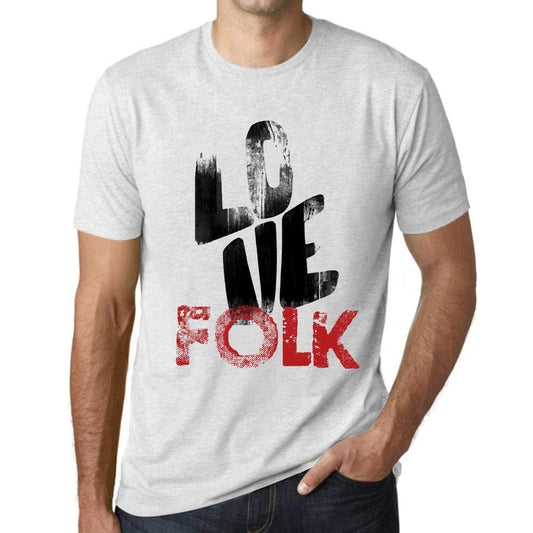 Ultrabasic - Homme T-Shirt Graphique Love Folk Blanc Chiné