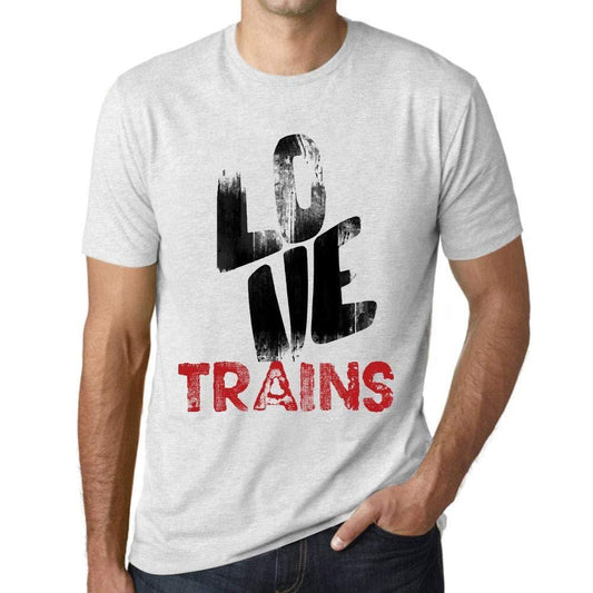 Ultrabasic - Homme T-Shirt Graphique Love Trains Blanc Chiné