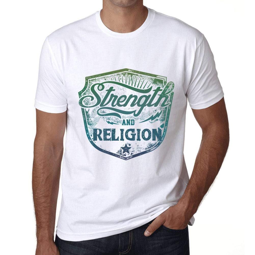 Homme T-Shirt Graphique Imprimé Vintage Tee Strength and Religion Blanc