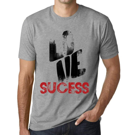 Ultrabasic - Homme T-Shirt Graphique Love Sucess Gris Chiné