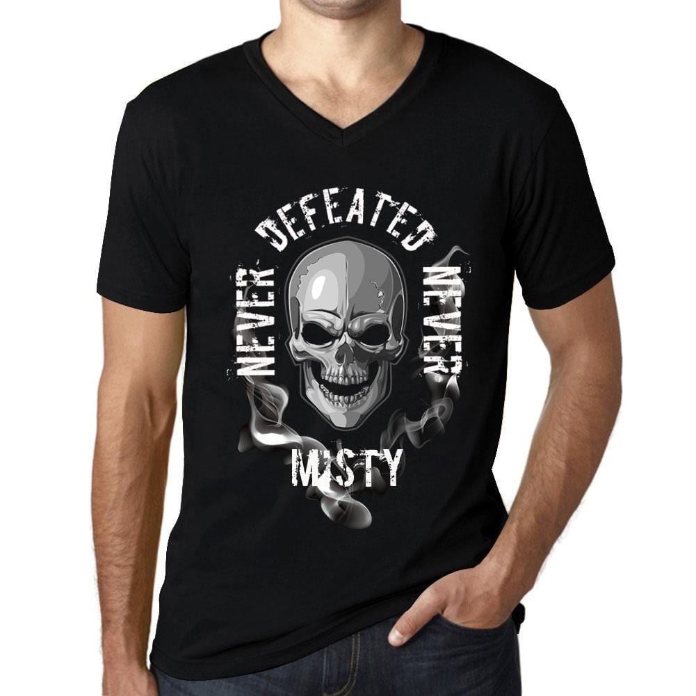 Men&rsquo;s Graphic V-Neck T-Shirt Never Defeated, Never MISTY Deep Black - Ultrabasic
