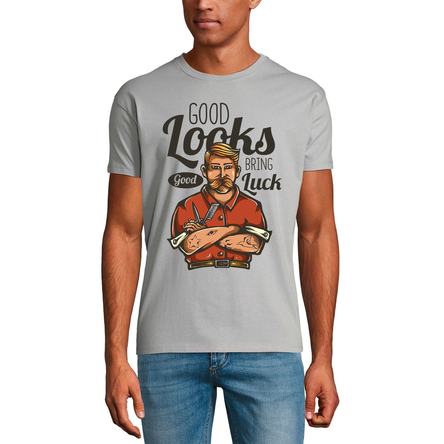 ULTRABASIC Men's T-Shirt Good Looks Bring Good Luck - Funny Shirt for Barber