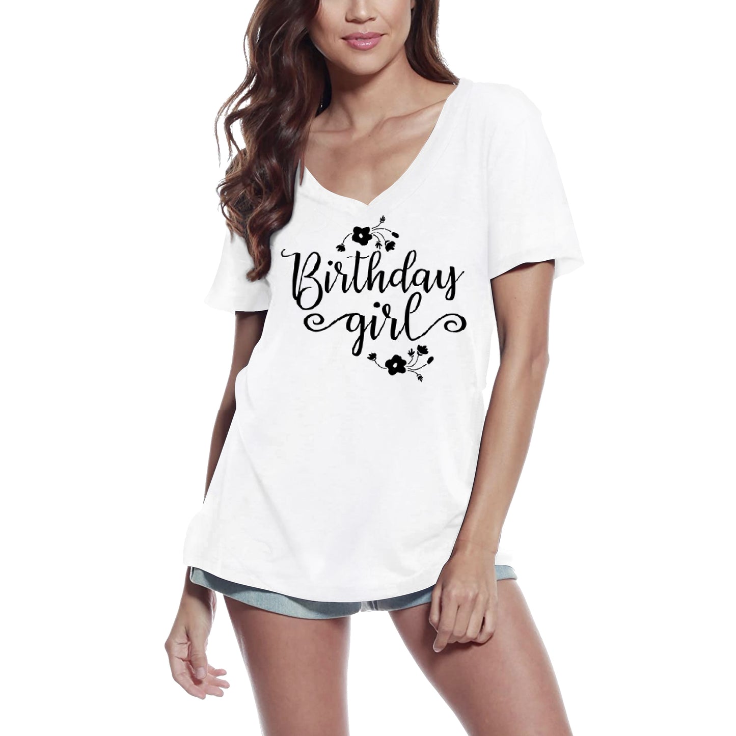 ULTRABASIC Women's T-Shirt Birthday Girl Flower - Short Sleeve Tee Shirt Tops