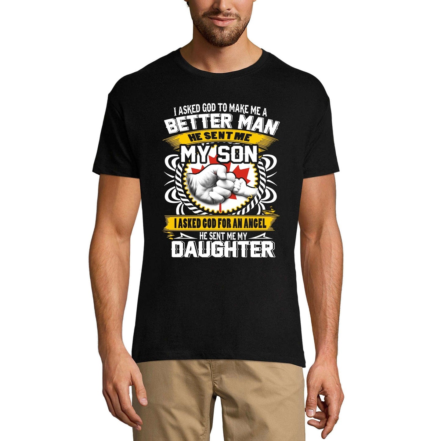 ULTRABASIC Men's Novelty T-Shirt God Sent Me Son and Daughter Tee Shirt