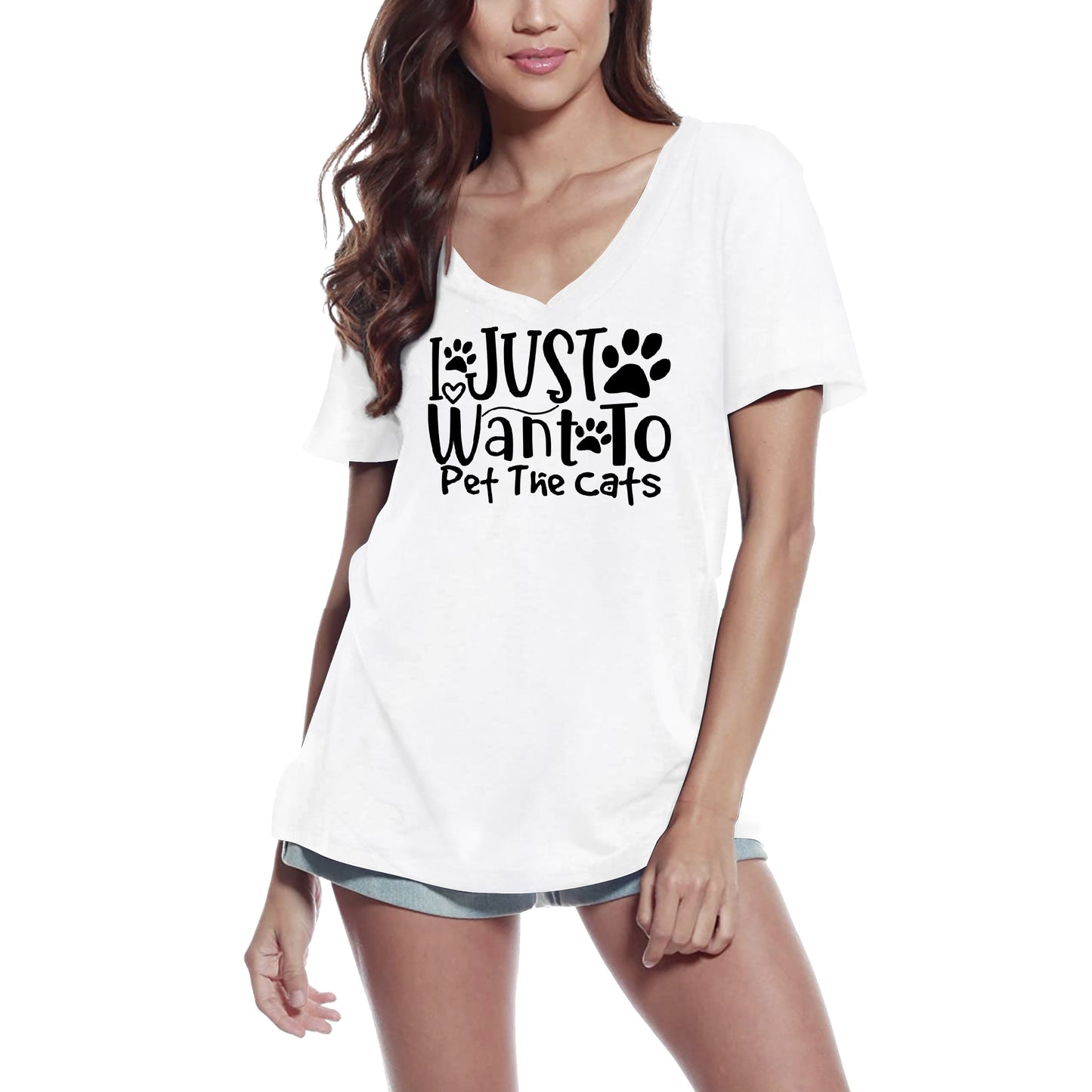 ULTRABASIC Women's T-Shirt I Just Want to Pet the Cats - Short Sleeve Tee Shirt Tops