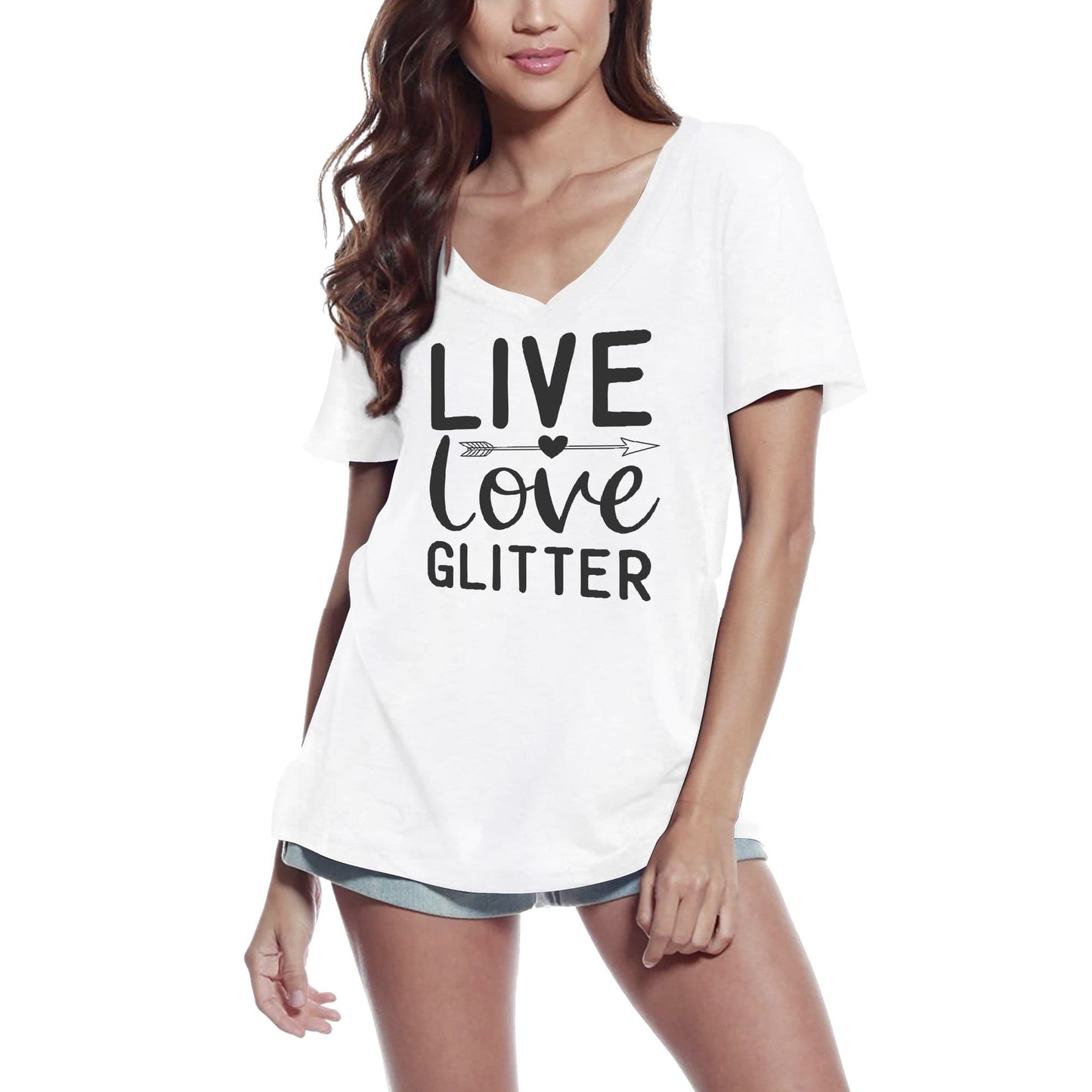 ULTRABASIC Women's T-Shirt Live Love Glitter - Short Sleeve Tee Shirt Tops