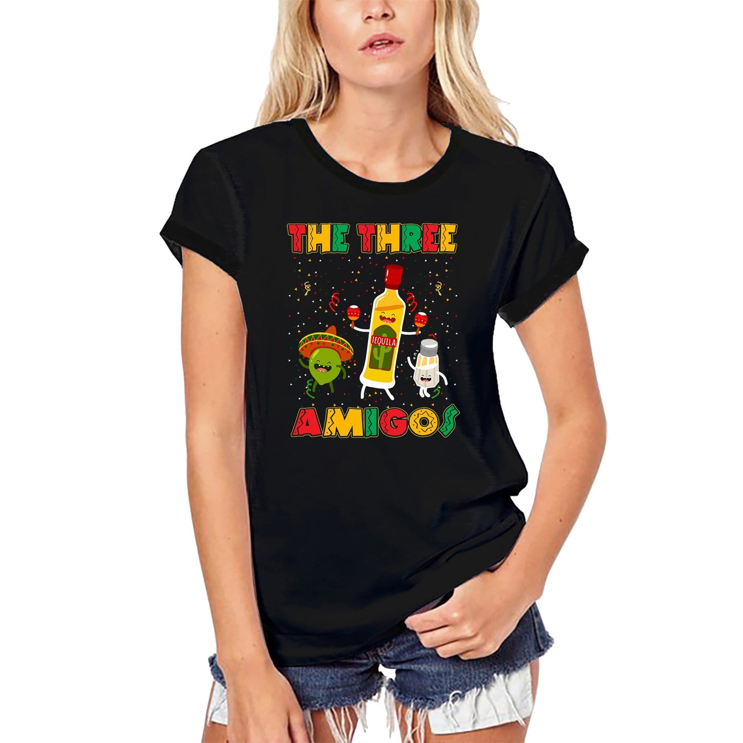 ULTRABASIC Women's Organic T-Shirt The Three Amigos - Tequila Lemon and Salt - Funny Sombrero Tee Shirt