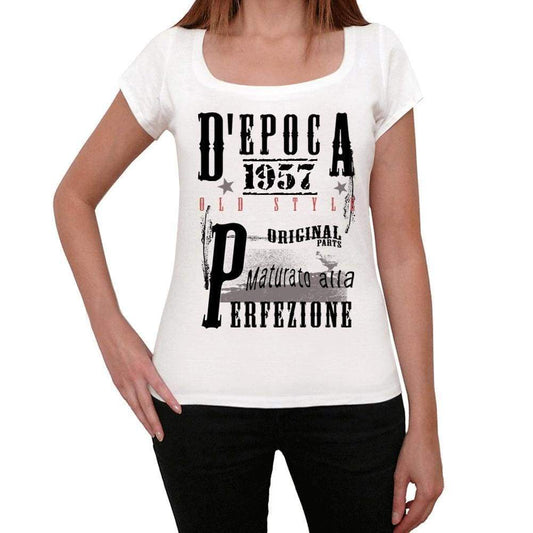 Aged To Perfection Italian 1957 White Womens Short Sleeve Round Neck T-Shirt Gift T-Shirt 00356 - White / Xs - Casual