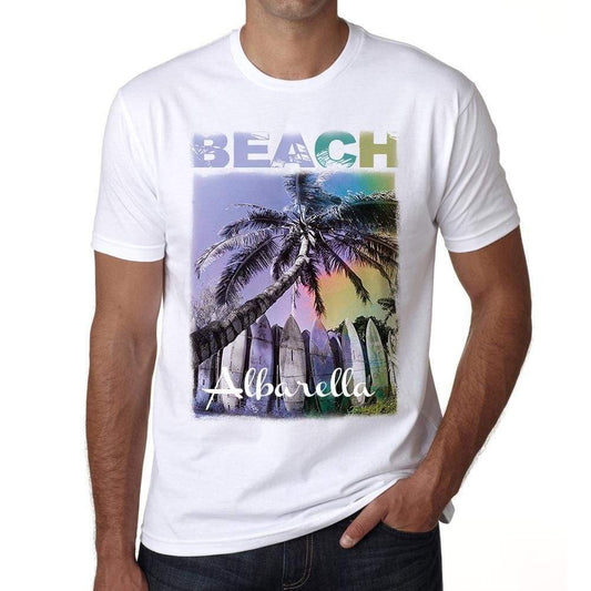 Albarella Beach Palm White Mens Short Sleeve Round Neck T-Shirt - White / S - Casual